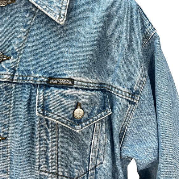 SOLD Harley Davidson | Men’s Large | Vintage Denim Jeans Jacket 100% Cotton - Picture 6 of 9
